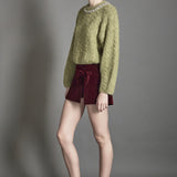 Jewel Embroidered Fuzzy Cable Knit Chunky Sweater