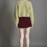 Jewel Embroidered Fuzzy Cable Knit Chunky Sweater