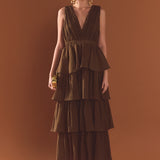 Crinkled Deep V Tiered Maxi Dress
