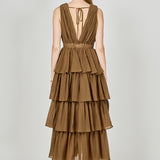 Crinkled Deep V Tiered Maxi Dress