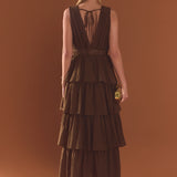 Crinkled Deep V Tiered Maxi Dress