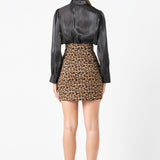 High Waist Band Leopard Mini Skirt