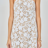 Floral Applique Sequins Lace Strapless Mini Dress