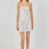 Floral Applique Sequins Lace Strapless Mini Dress