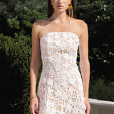 Floral Applique Sequins Lace Strapless Mini Dress