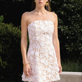 Floral Applique Sequins Lace Strapless Mini Dress