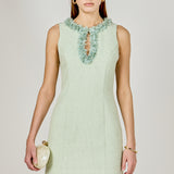 Tweed Racerback Floral Trim Mini Dress
