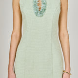 Tweed Racerback Floral Trim Mini Dress