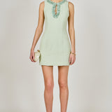 Tweed Racerback Floral Trim Mini Dress