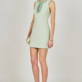 Tweed Racerback Floral Trim Mini Dress