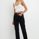 Distressed Straight Leg Jeans