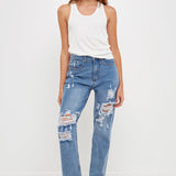 Distressed Straight Leg Jeans