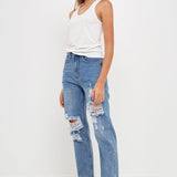 Distressed Straight Leg Jeans