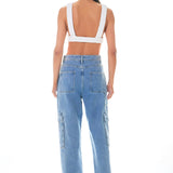 Elastic Band Open Back Crop Top