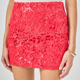 Floral Applique Sequins Lace Mini Skirt