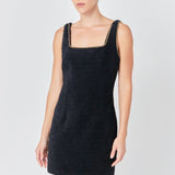 Chain Trimmed Square Neckline Mini Dress