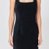 Chain Trimmed Square Neckline Mini Dress