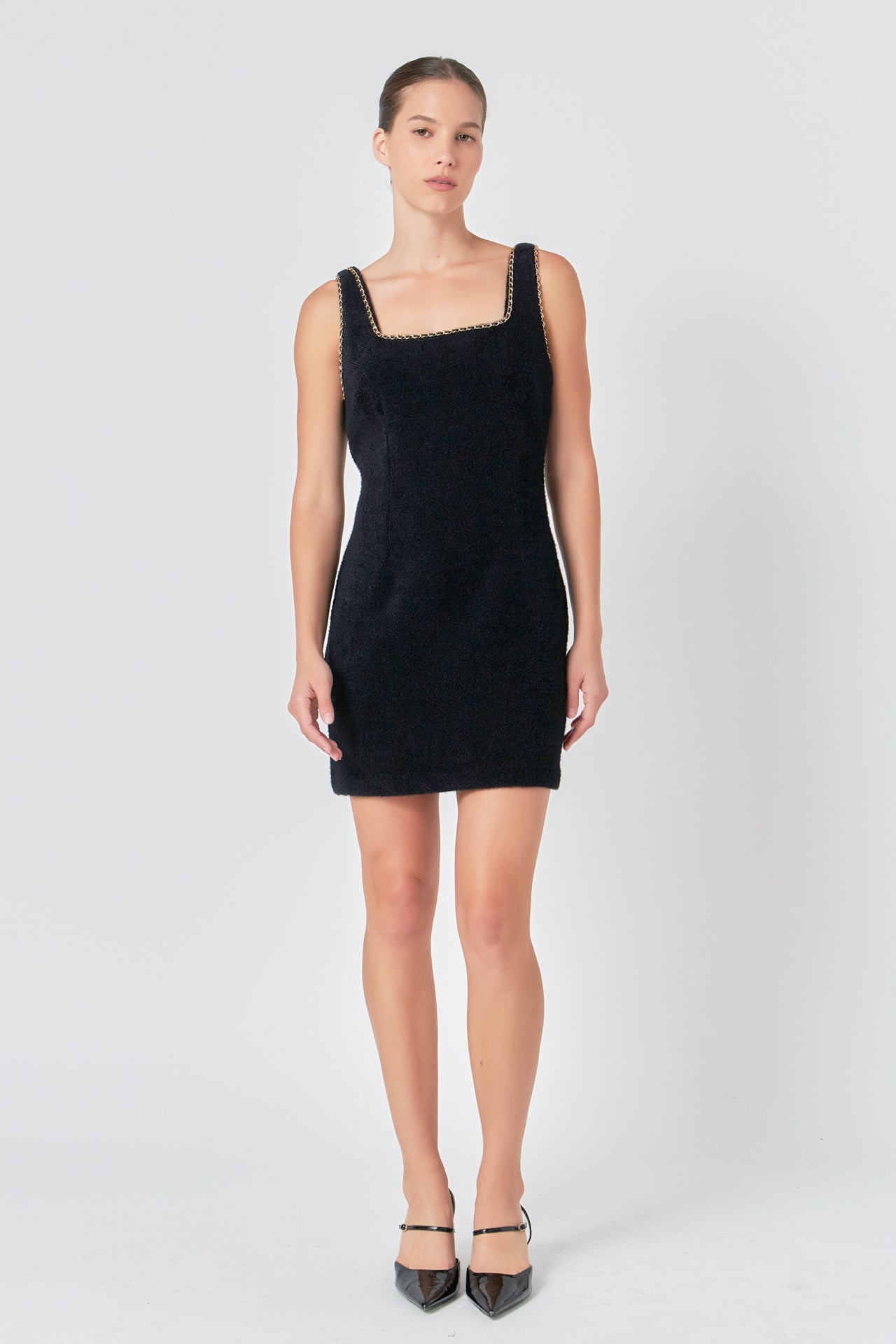 Chain Trimmed Square Neckline Mini Dress - Final sale