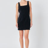 Chain Trimmed Square Neckline Mini Dress