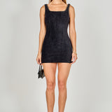 Chain Trimmed Square Neckline Mini Dress