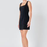 Chain Trimmed Square Neckline Mini Dress