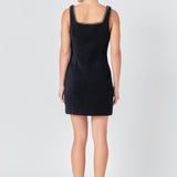 Chain Trimmed Square Neckline Mini Dress