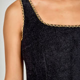 Chain Trimmed Square Neckline Mini Dress