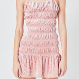 Smocked Velvet Mini Dress
