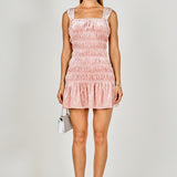 Smocked Velvet Mini Dress