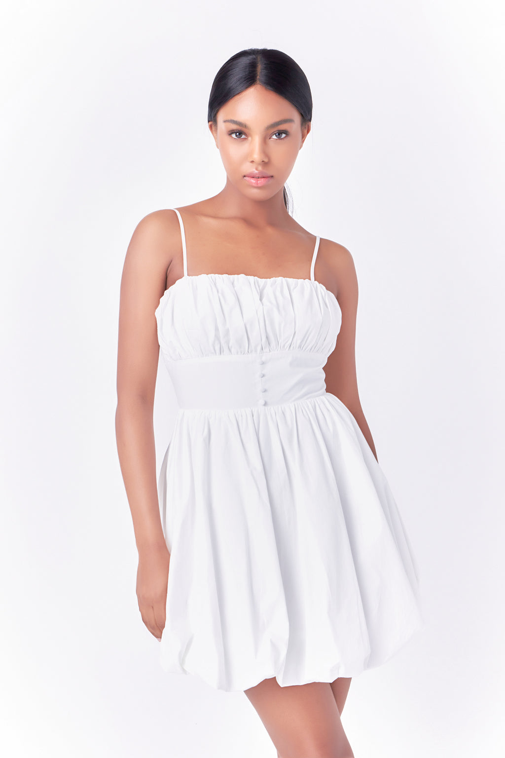 Ruched Blouson Mini Dress