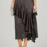 Satin Waterfall Midi Skirt
