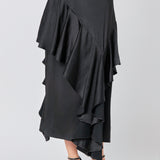 Satin Waterfall Midi Skirt