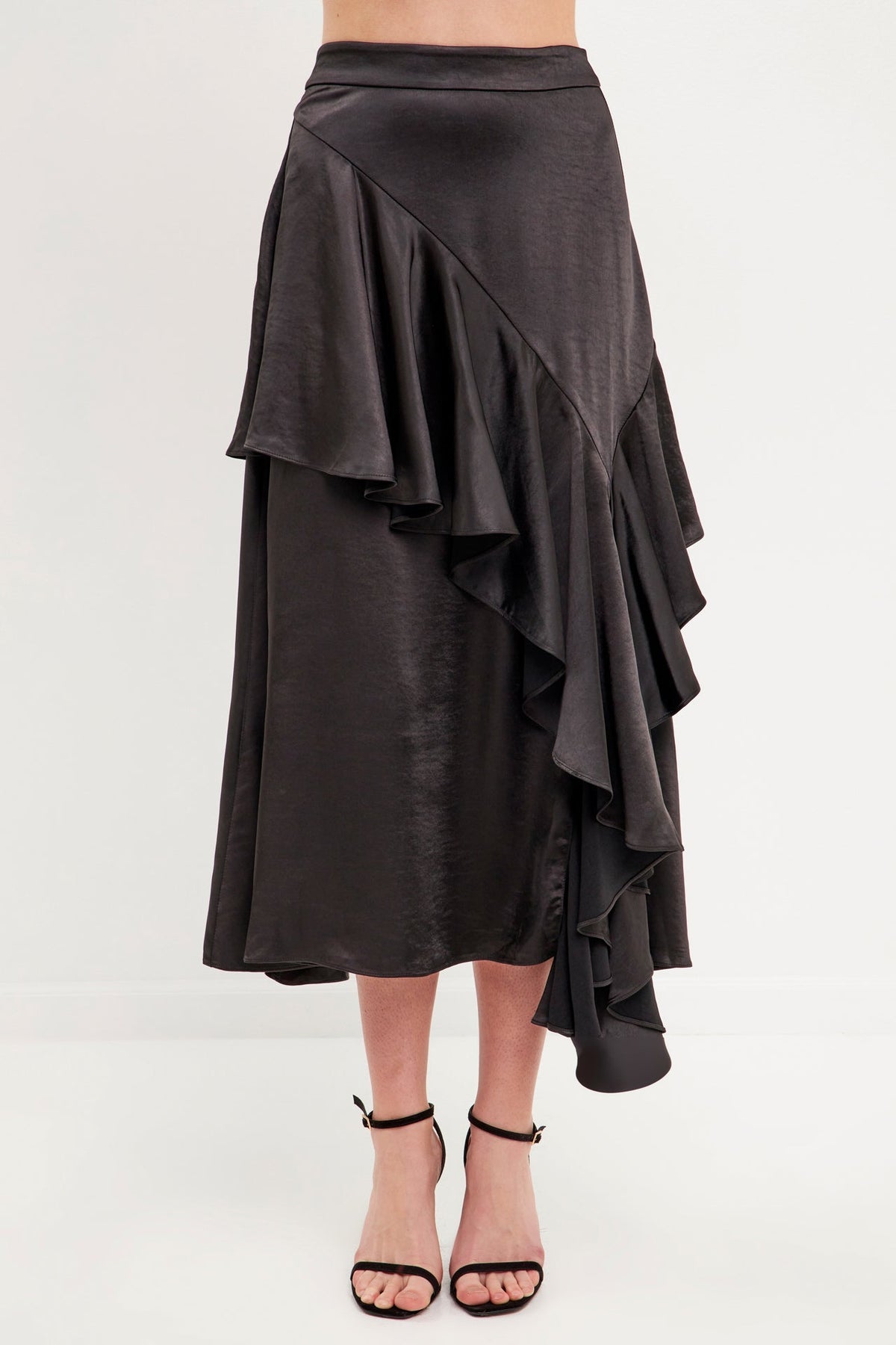 Satin Waterfall Midi Skirt