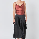 Satin Waterfall Midi Skirt