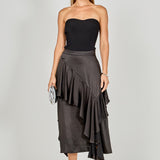 Satin Waterfall Midi Skirt