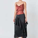 Satin Waterfall Midi Skirt