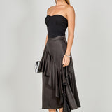 Satin Waterfall Midi Skirt
