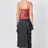 Satin Waterfall Midi Skirt