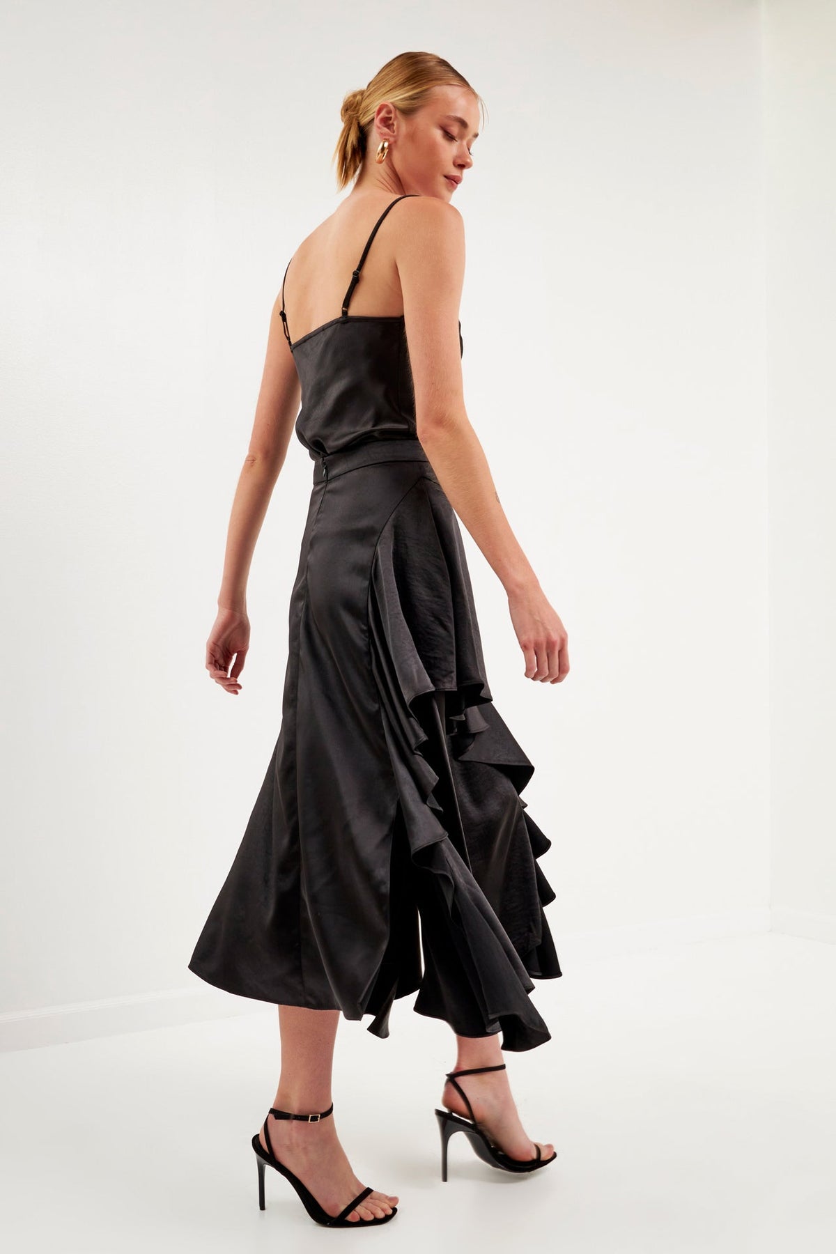 Satin Waterfall Midi Skirt