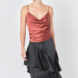 Satin Waterfall Midi Skirt