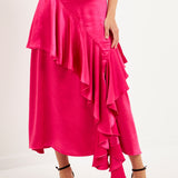 Satin Waterfall Midi Skirt