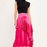 Satin Waterfall Midi Skirt