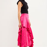 Satin Waterfall Midi Skirt