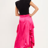 Satin Waterfall Midi Skirt