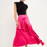 Satin Waterfall Midi Skirt