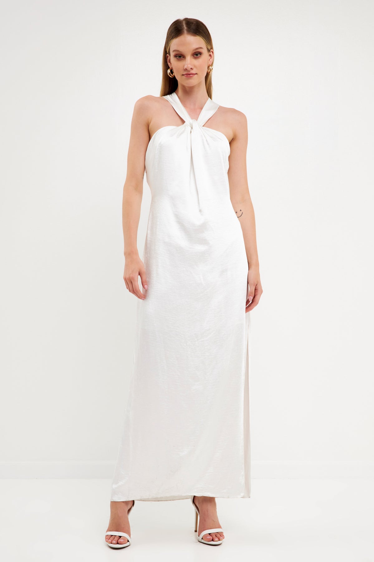 Halter Twist Loop Satin Slip Dress