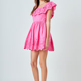 Scalloped Off The Shoulder Mini Dress