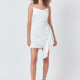 Asymmetrical Waterfall Drapped Satin Mini