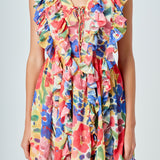 Multi Pop Floral Chiffon Ruffled Mini