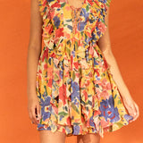 Multi Pop Floral Chiffon Ruffled Mini